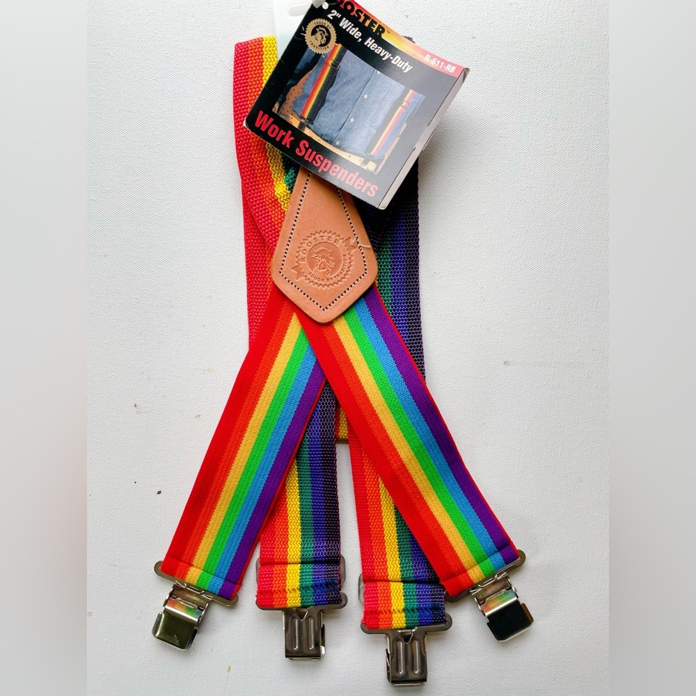 NWT Vintage 1997 Rooster 2” Wide Heavy Duty Rainbow Work Suspenders PRIDE LGBTQ+